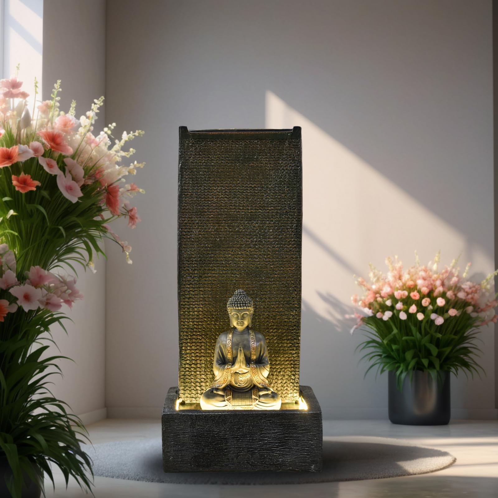 Zen Light SCFRGMB XL Buddha Außen- und Innenbrunnenwasserwand, 100cm Höhe, Schwarz