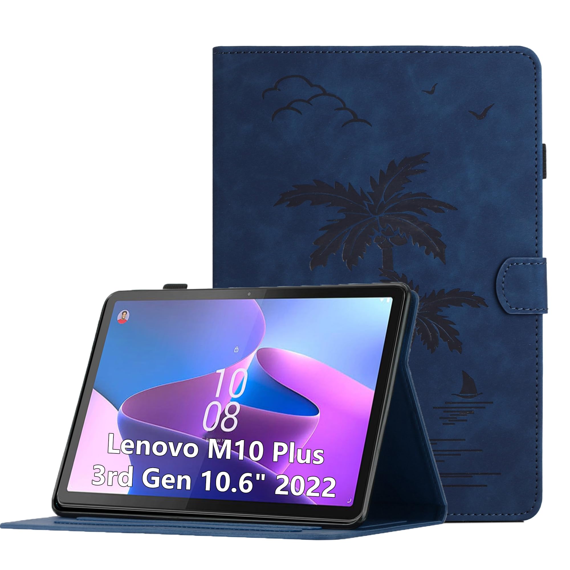 Oduio Hülle für Lenovo Tab M10 Plus 3rd Gen 10.6 Zoll 2022 (TB125FU /TB128FU) Premium PU Leder Multi-Winkel Folio Schutzhülle mit Kartenschlitz und Auto Schlaf/Wach Funktion, Marineblau
