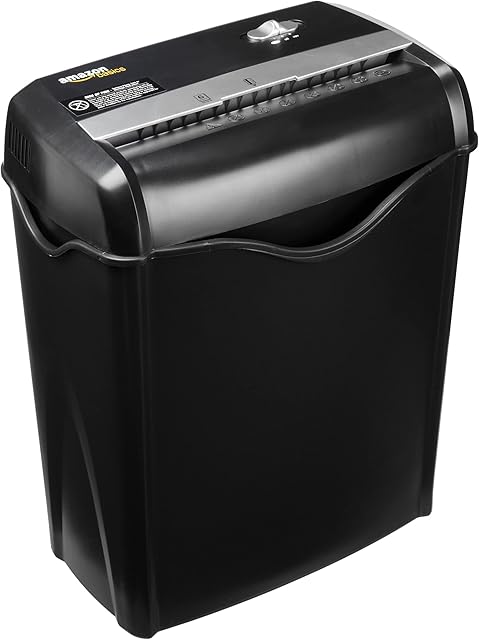 Amazon Basics 5-6 Sheet Cross-Cut Paper and Credit Card Shredder with 14.3L Bin for Business & Home Office Use with Paper Reverse Function, Black