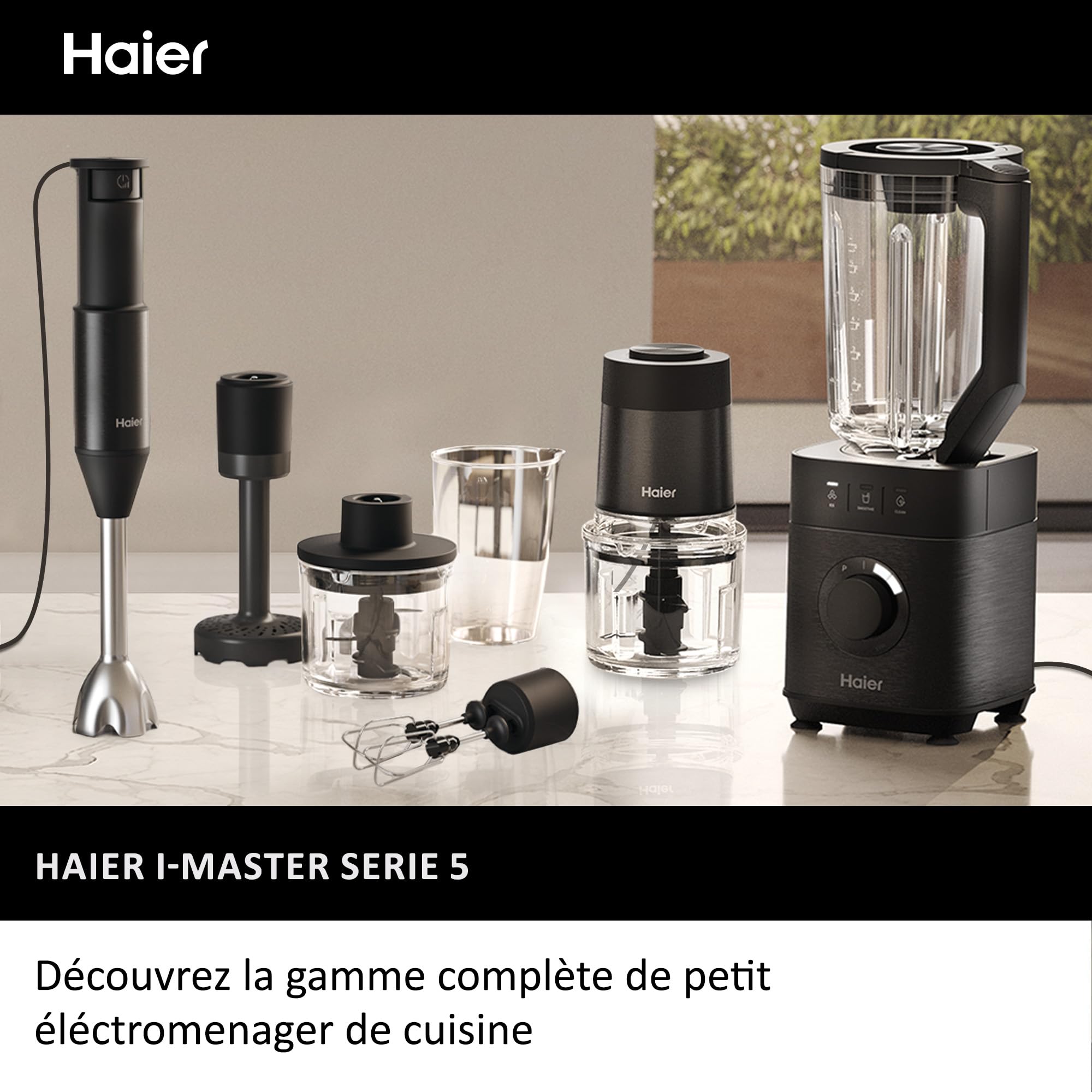 Haier I-Master Série 5 Mixeur Plongeant, Électrique 1000W, Vitesses Variables, Fonction Pulse, 3 Lames [Noir]
