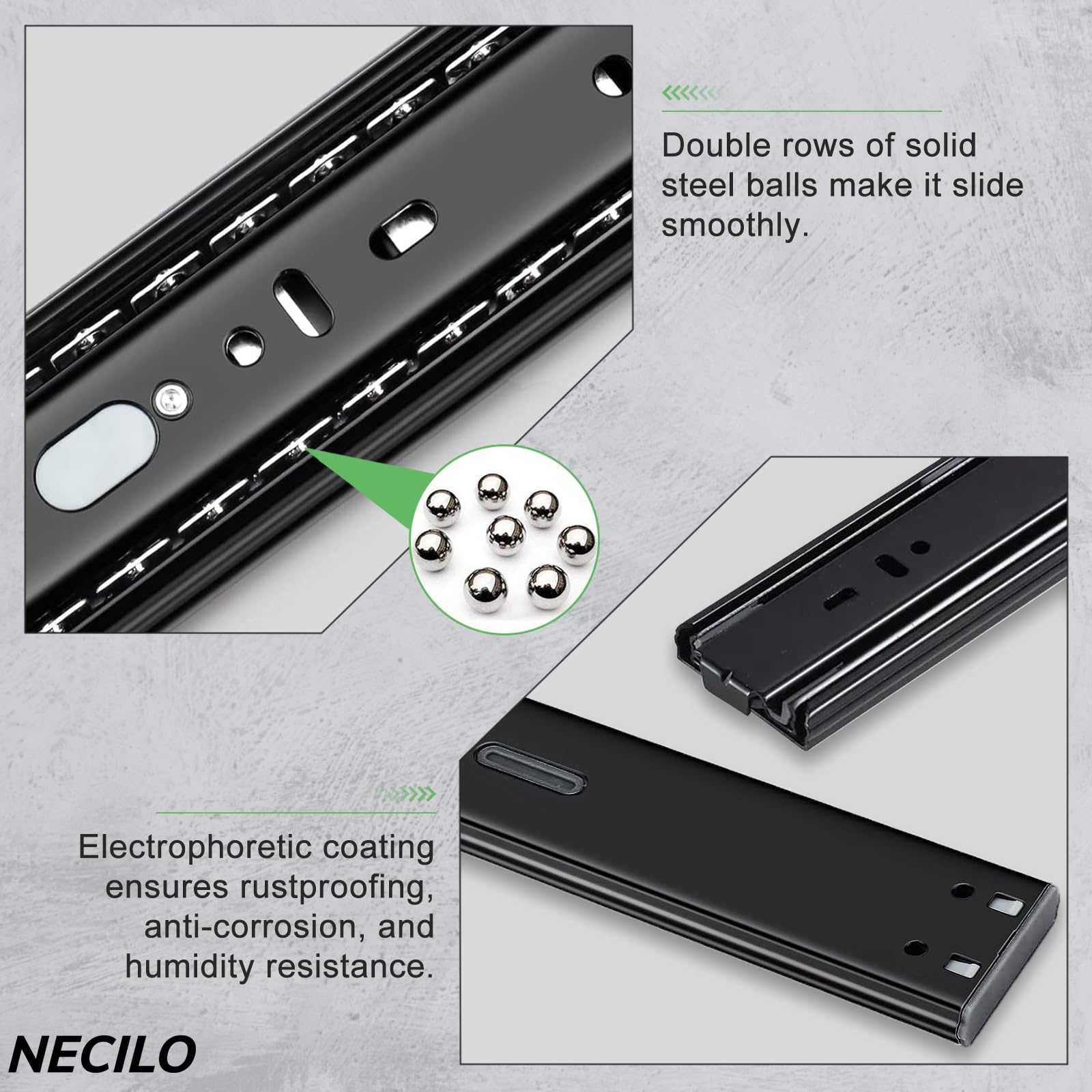 NECILO Guías de cajón de cierre suave de 300 mm, capacidad de carga de 45 kg, guías de cajón de extracción total, tercera sección extraíble, montaje lateral, tornillos incluidos, 5 pares