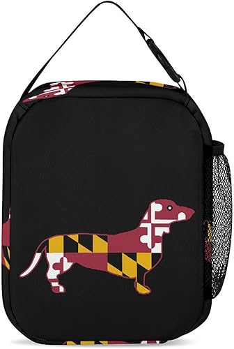 Miniatura 3 de Bolsa de almuerzo aislada con la bandera de Maryland con diseño de perro salchicha reutilizable, bolsa portátil para hombres y mujeres