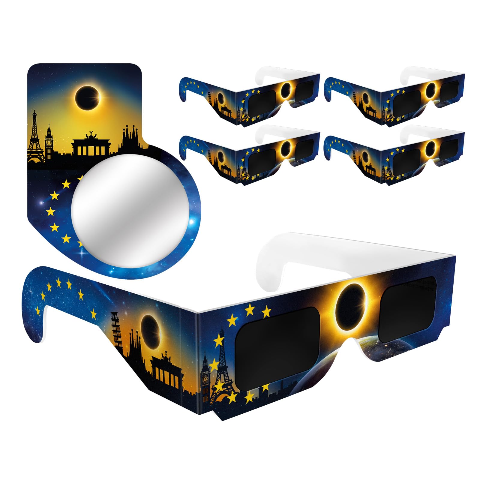 Kesseph Solar Eclipse Glasses Approved 2026, (5 Pack) CE and ISO Certified Solar Eclipse Observation Glasses, Safe Shades for Direct Sun Viewing, Bonus Smartphone Photo Filter Lens, Flag design