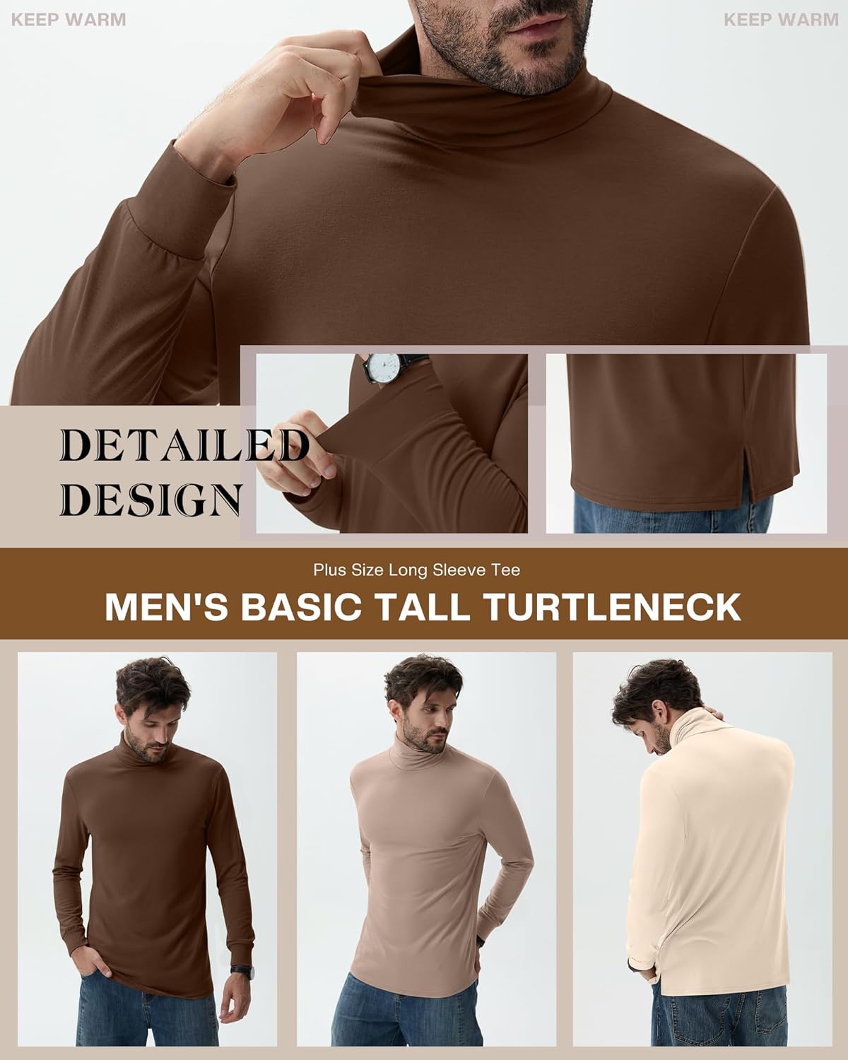 Neer 3 Pack Men's Big and Tall Turtleneck Shirts L-7xl Long Sleeve with Cuff Plus Size Basic Thermal Lightweight Tops - Image 5