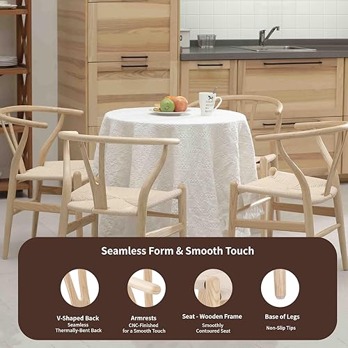 Vista 37 de Tomile Silla Wishbone de madera maciza, Silla Y Reposabrazos, Silla de comedor de mediados de siglo, asiento de cáñamo