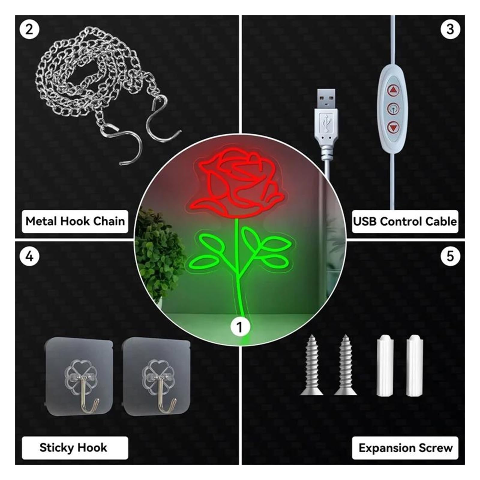 Luz de Diseño de Digital Lámpara De Noche LED De Neón Con Flores Rosas, Letrero Acrílico USB Para El Hogar, Dormitorio, Sala De Estar, Bar, Fiesta, Boda, Decoración De Pared