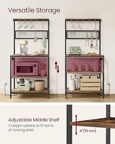 Miniatura 4 de VASAGLE Estante para panaderos con estación de carga, soporte de barra de café con estante de almacenamiento ajustable, panel de rejilla, 12