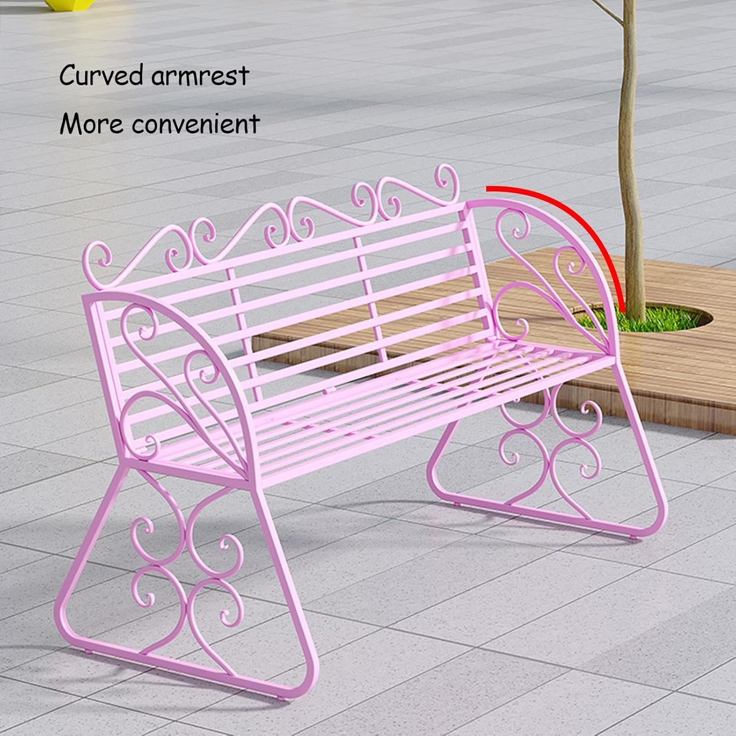 Patio Garden Bench, Decorative Pattern Iron Park Chair Seat, with Decorative Backrest & Ergonomic Armrest for Outdoor Garden, Backyard, Lawn, Porch (Color : Gold, Size : 45.2inx15.7inx33.8in