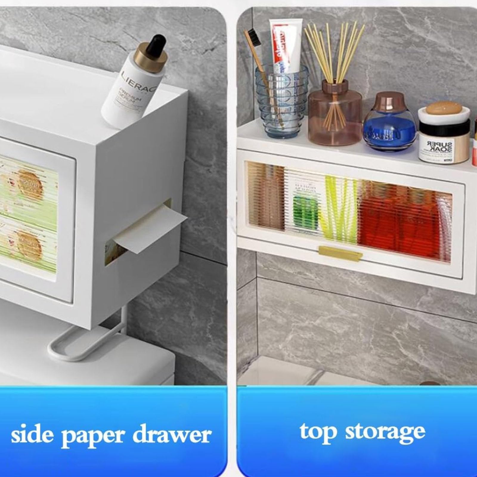 Estante De Almacenamiento sobre El Inodoro con Puertas, Gabinete De Pared Pequeño, Estantes Flotantes Montados En La Pared, Casillero Cosmético para Baño Y Cocina,Blanca,Hanging
