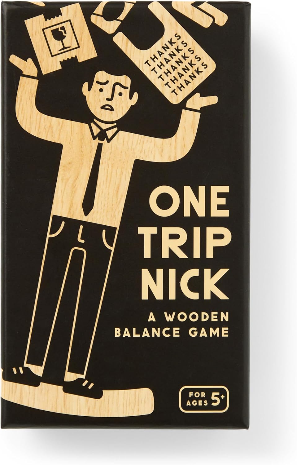 Brass Monkey One Trip Nick – Balance Game Includes Ridiculous Grocery and Other Fun Shaped Wooden Pieces to Stack, 2+ Players