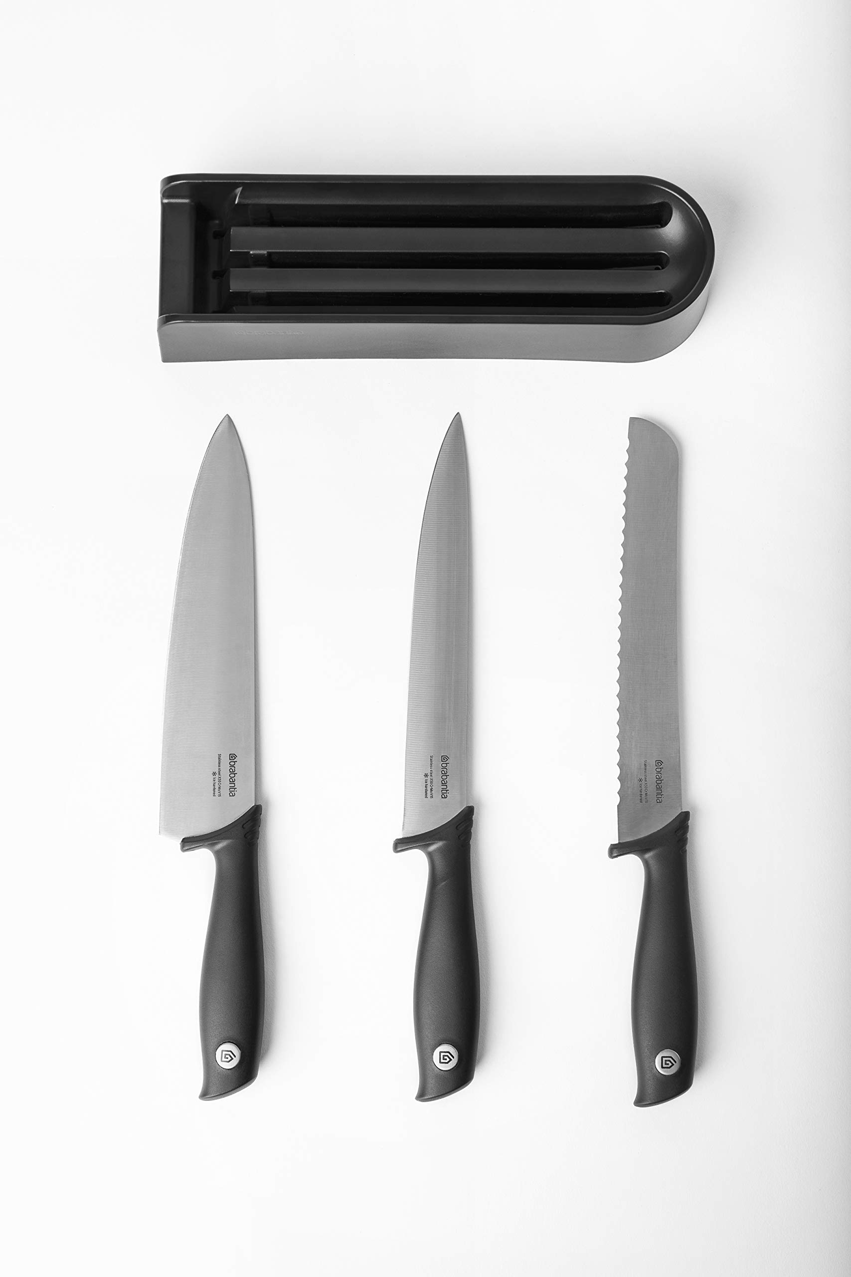 Brabantia Ceppo da Cassetto, 3 Coltelli, Plastica/Acciaio Inossidabile, Tasty+ Dark Grey