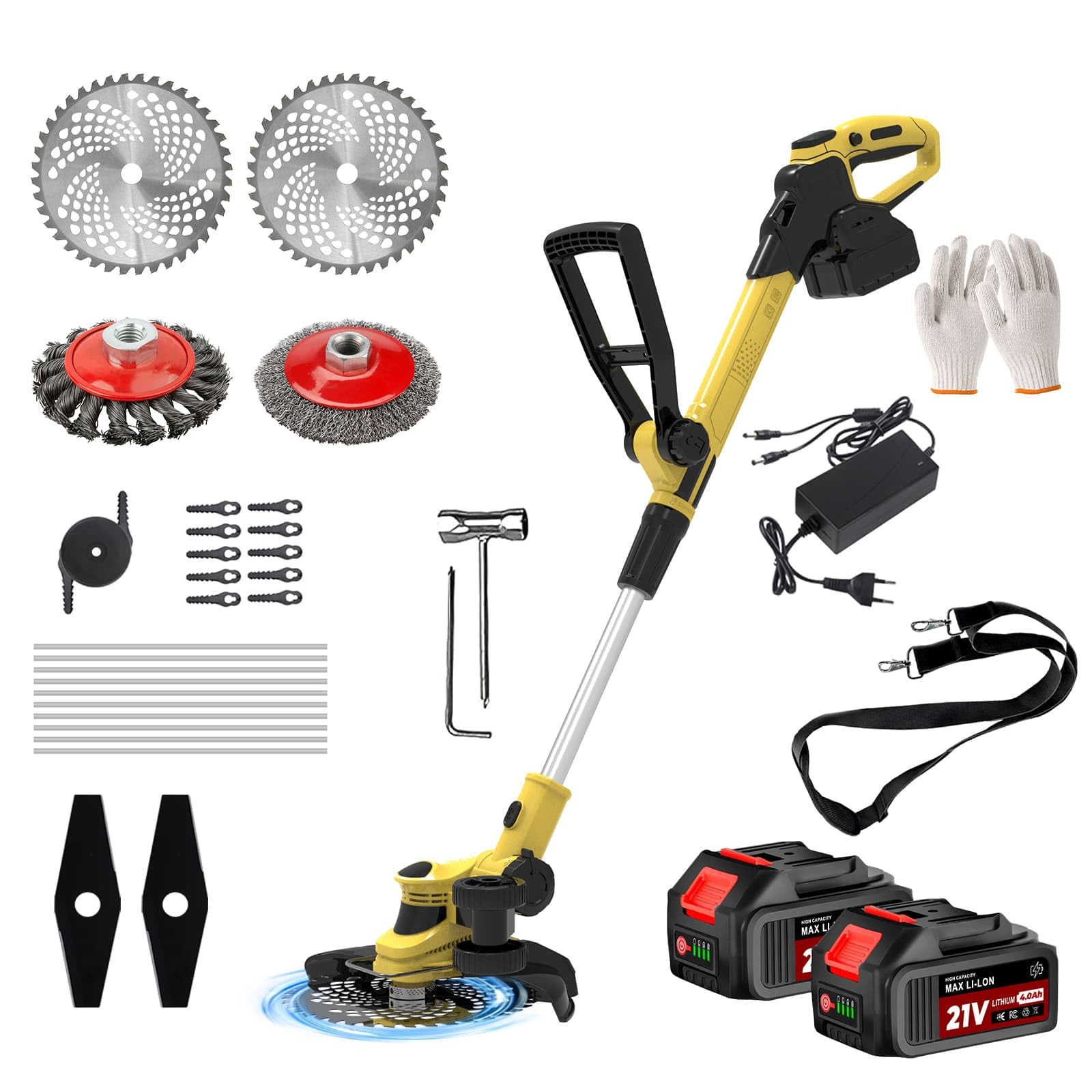 Desbrozadora eléctrica con batería 21V con batería 6 en 1 con 2 pilas - Desbrozadora eléctrica para jardín, patio