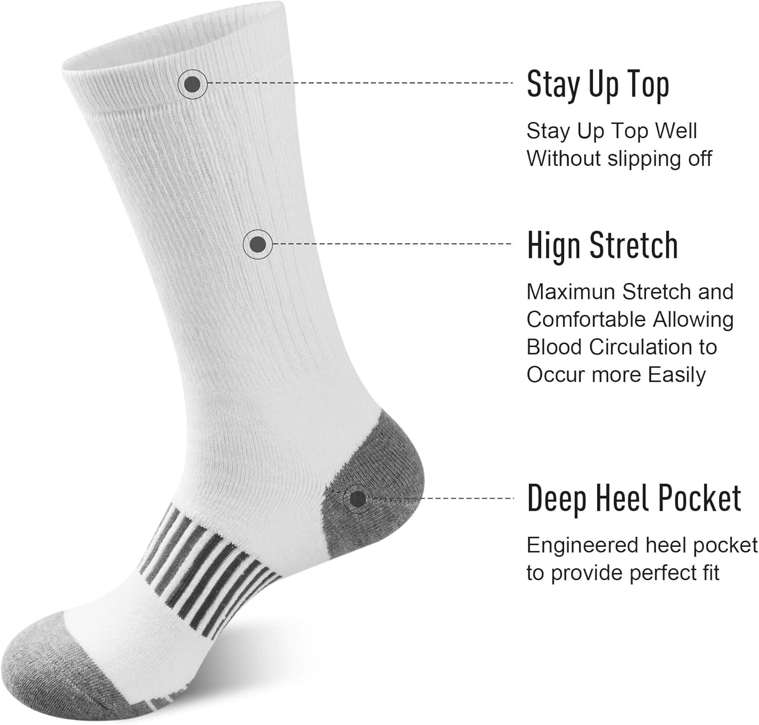 ECOEY Men's Work Boots Athletic Running Crew Socks, Dry-Tech Moisture Wicking Heavy Cushion Multi Pack - Image 2