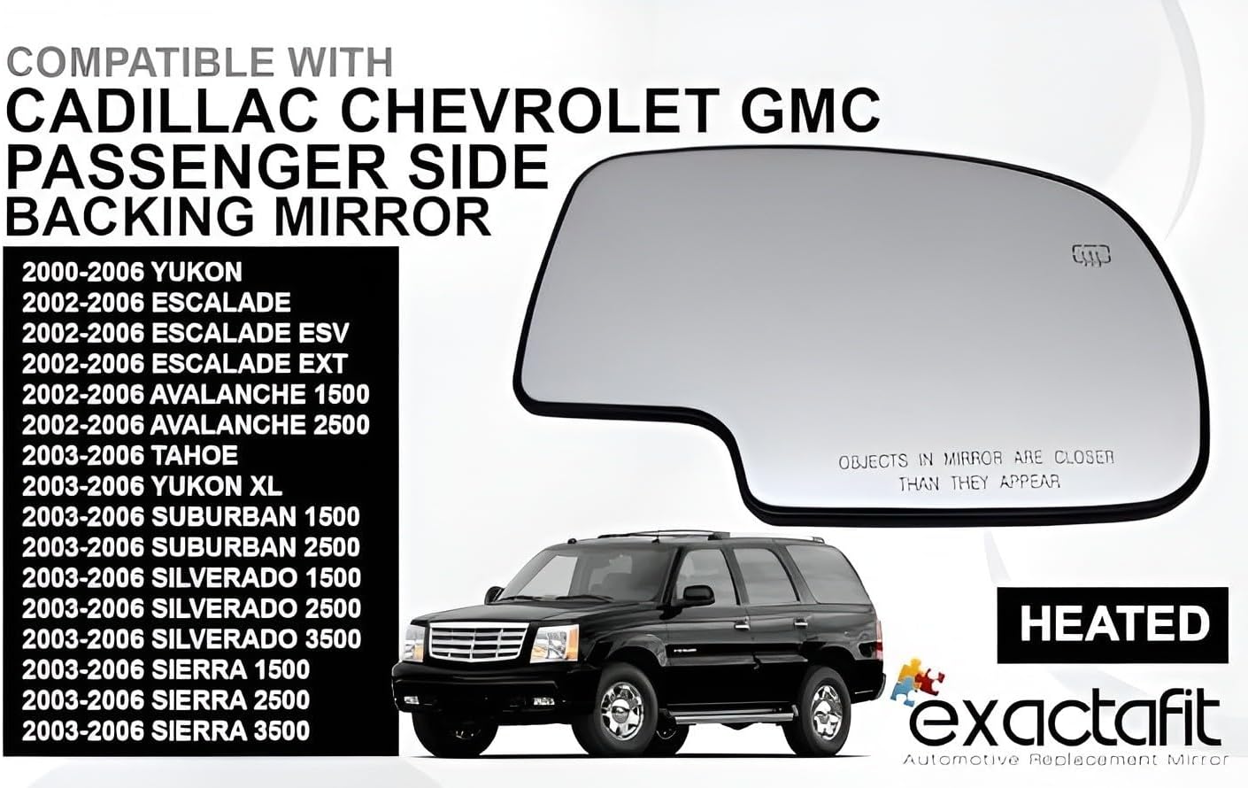 Passenger Side Mirror Glass For 2000-2006 Chevy Chevrolet Avalanche Silverado Suburban Tahoe, GMC Sierra Yukon XL, Cadillac Escalade Right Door Mirrors With Backing Plate Heated 88986363
