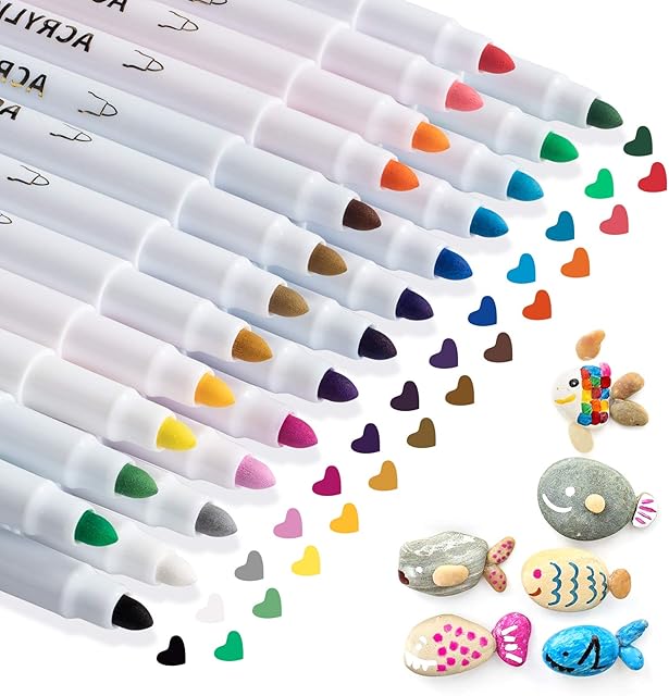 AKARUED 25 Acrylic Paint Pens for Rock Painting: Marker Pens for Glass, Woodcraft, Plastic, Canvas, Ceramic, Stone, Fabric, Gift Card, Easter Egg, DIY Crafts Making Art Supplies,Quick-Dry Paint Pens