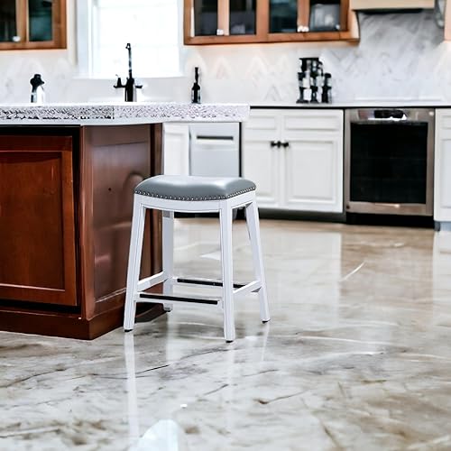 Miniatura 49 de DTY Indoor Living Durango - Taburete de cuero regenerado, taburete de mostrador de 24 pulgadas, acabado espresso, asiento de cuero negro Acabado