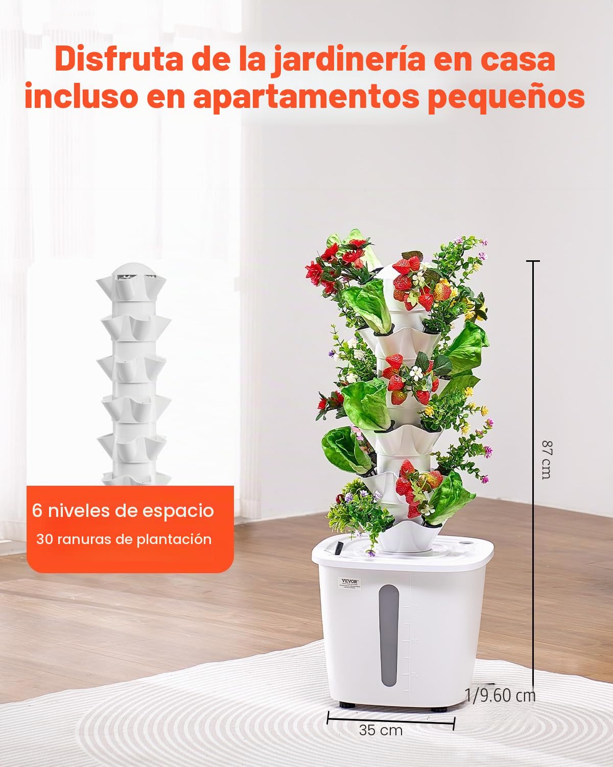 VEVOR Sistema de Cultivo Hidropónico, Torre Hidropónica Vertical de 6 Niveles con 30 Cápsulas, Bomba de Agua y Temporizador, Kit de Germinación de Plantas con Circulación de Agua para Hierbas, Frutas
