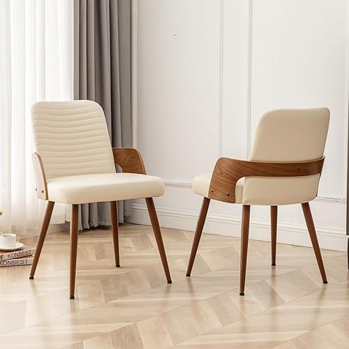 Juego de 2 sillas de comedor, sillas de cocina modernas de mediados de siglo, sillas decorativas tapizadas de piel sintética, patas de metal, silla