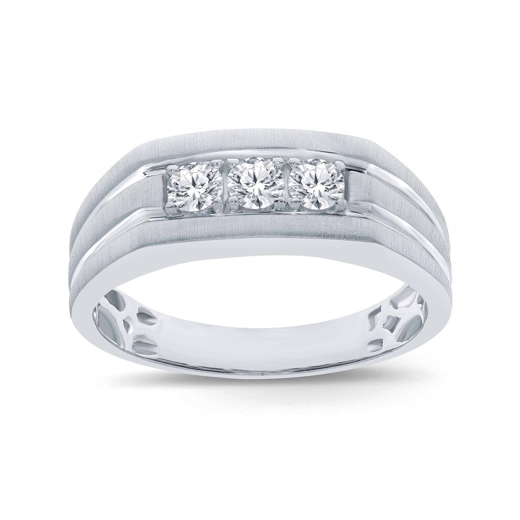 Elmas JewelryElmas Sterling Silver White Cubic Zirconia Three Stone Band Ring For Him Special Occasion Like Father's Day (Us Size 9-11)