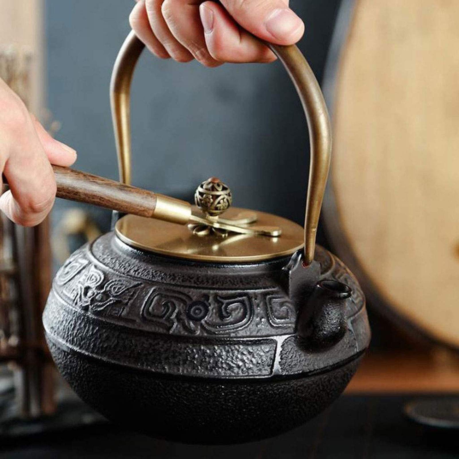 Tee-Kessel-Teekanne, Hitzebeständiger Schwarzer Tee-Infuser, Retro-Gusseisenkessel Mit Filter- Und Isoliergriff, Für Home Office-Party, 1.2l