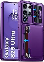 Midkart Kickstand Case Compatible with Samsung Galaxy S25 Ultra Rugged Silicone Case Anti-Slip with Card Holder Sliding Camera Rail Military Drop Protection Shockproof, Dark Purple