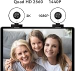 papalook 2K Webcam with Ring Light and Privacy Cover, PA552 Full HD Streaming Web Camera with Dual Microphones, Plug and Play USB Webcam for PC Laptop Desktop, Zoom Skype Teams Video Conference