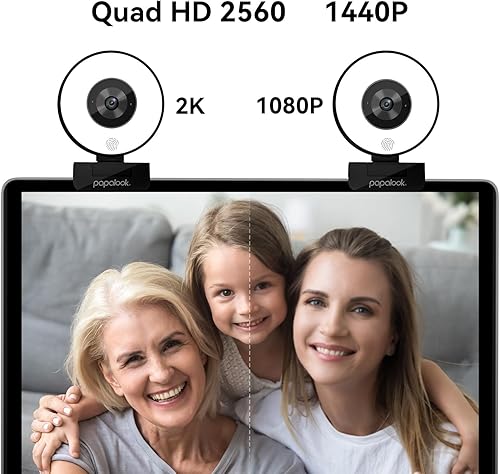Miniatura 3 de papalook 2K Webcam with Light and Privacy Cover, PA552 Full HD Streaming Web Camera with Dual Microphones, Plug and Play USB Computer Webcam for PC