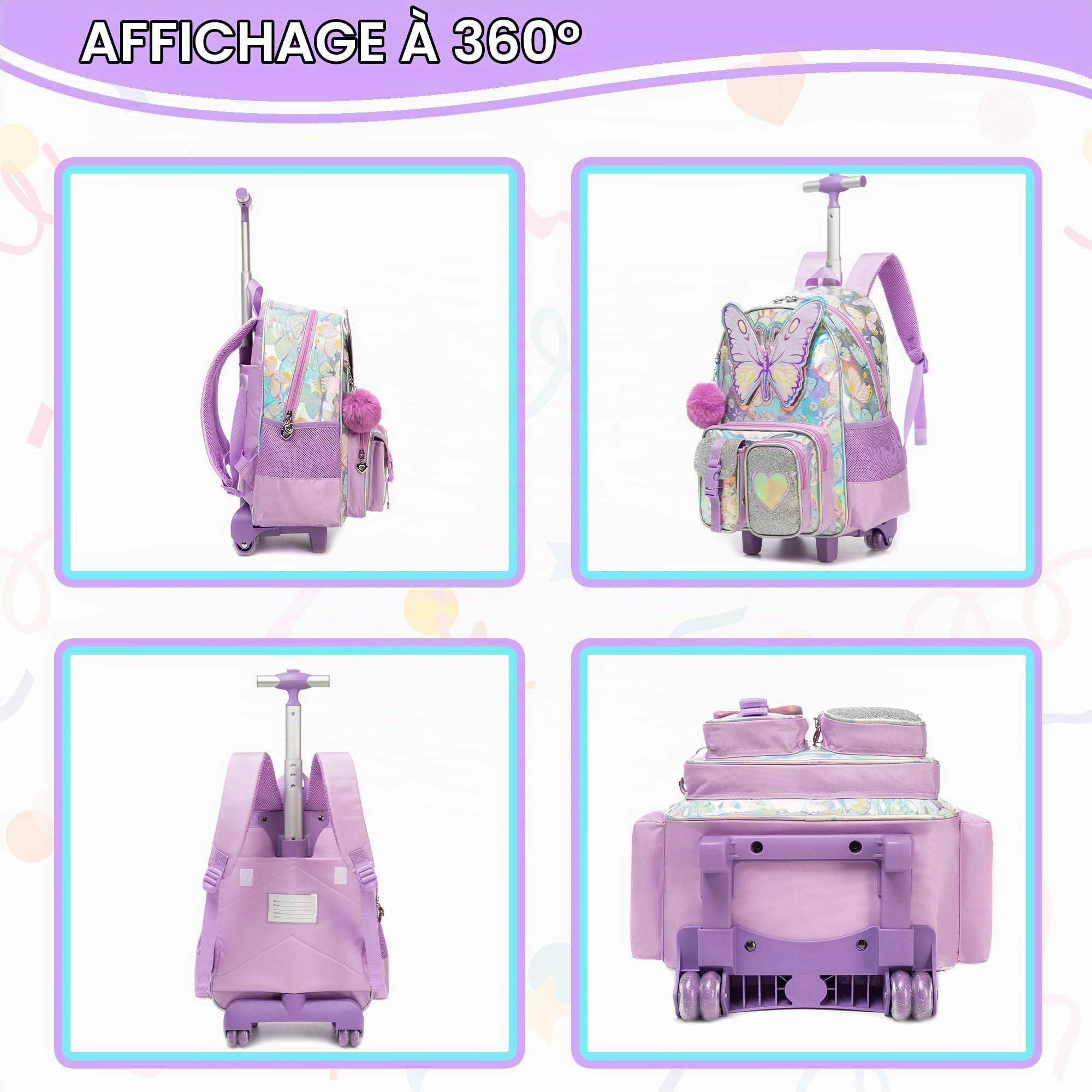 HTgroce Cartable a Roulette Fille, Sac a Roulette Fille CP CE1