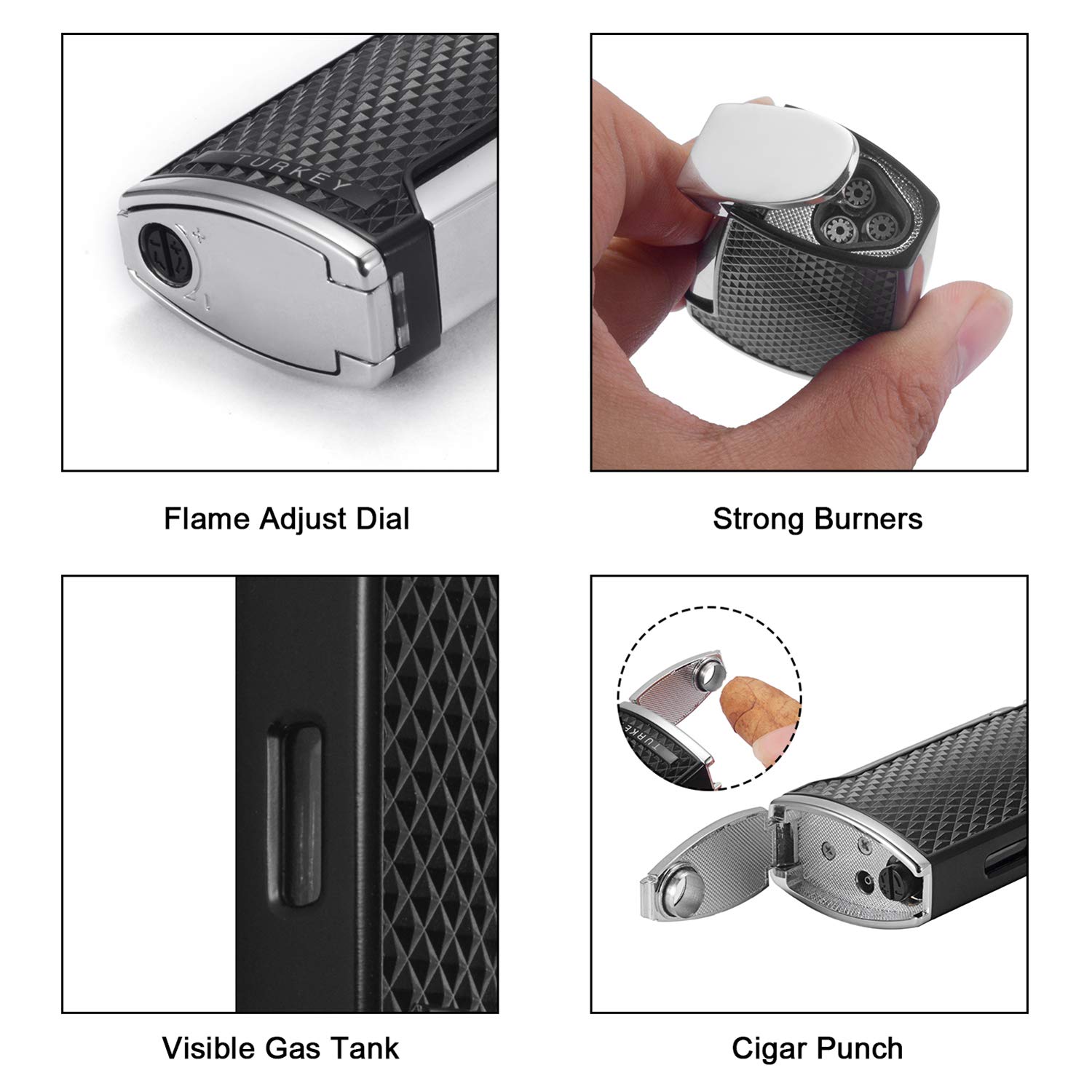 Buy Turkey Torch Cigar Lighter, Triple Jet Flame Butane Refillable
