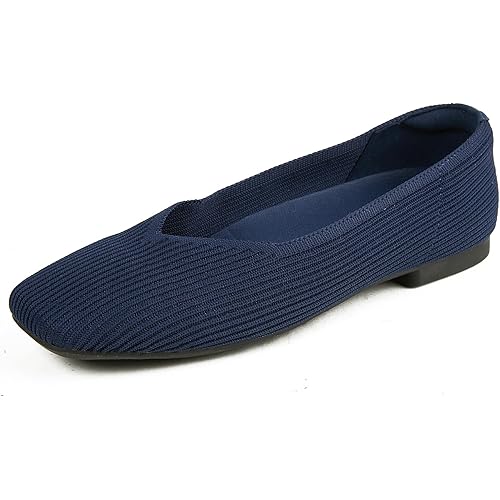 Arromic Black Flats Shoes for Women, Square Toe Ballet Flats Shoes, Washable Comfortable Knit Flats for Women, Soft Slip on Black Flats for Dressy Wedding Work Office Casual
