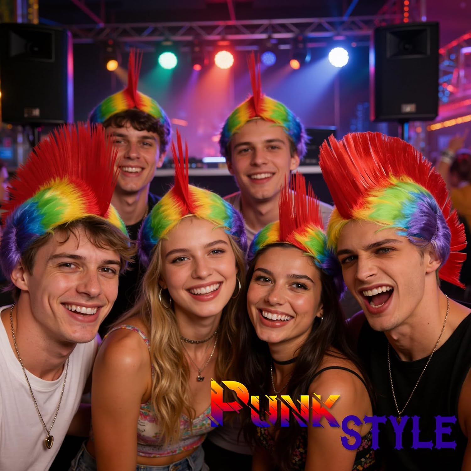 Rainbow Mohawk Wig, Multicolor Punk Rocker Wig for Adults, Spiked Mohawk Style Wig for Halloween, Music Festivals, Cosplay & Carnival