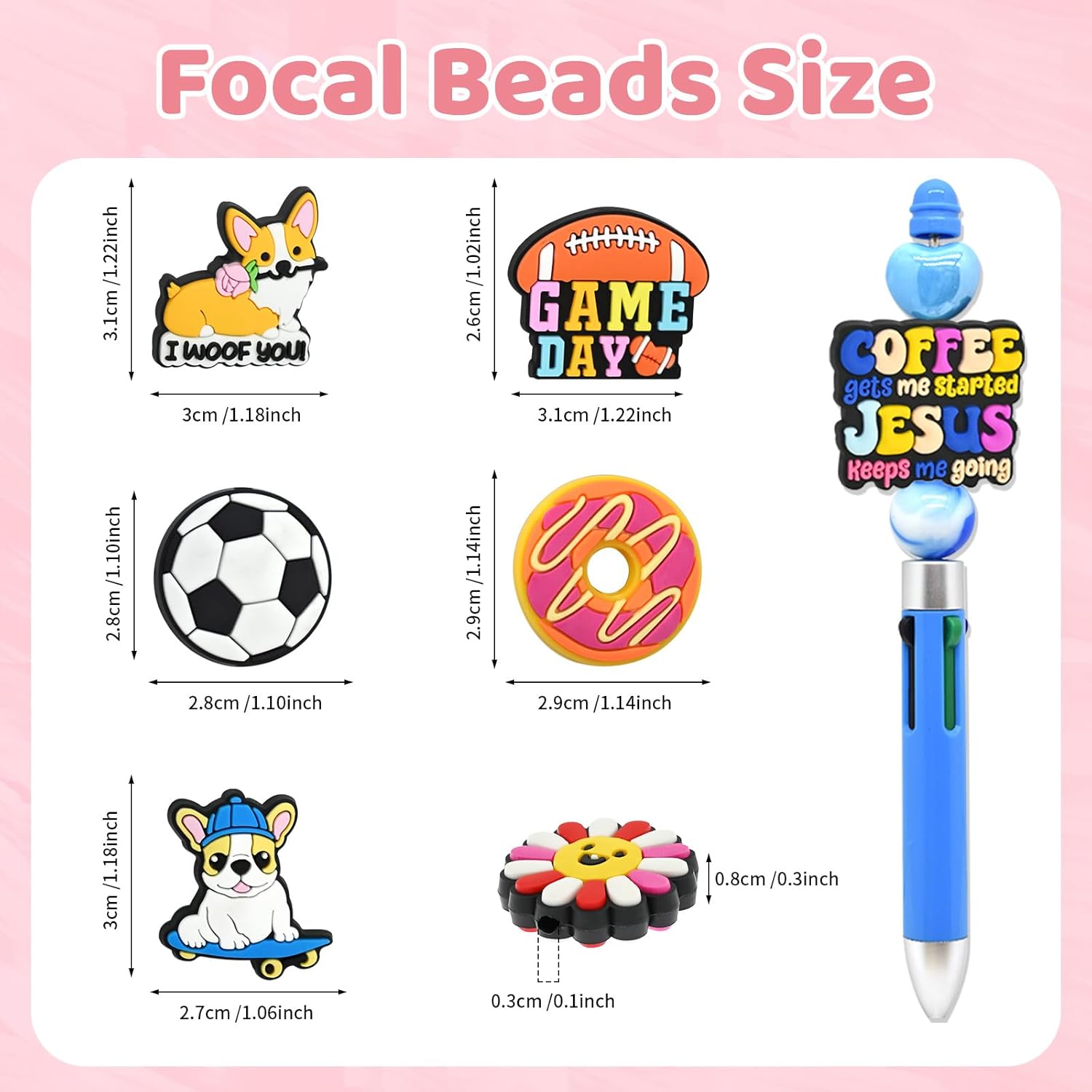 200pcs Silicone Focal Beads for Pens,Random Focal Bead Bulk Mixed Cute Beads for Beadable Pen Keychain Jewelry Making DIY Gifts Class Prize