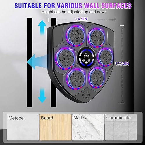 Miniatura 5 de Smart Music Boxing Machine for Adults and Kids, Bluetooth Boxing Equipment with Boxing Gloves, Wall Mounted Electronic Punching Machine for Home Gym
