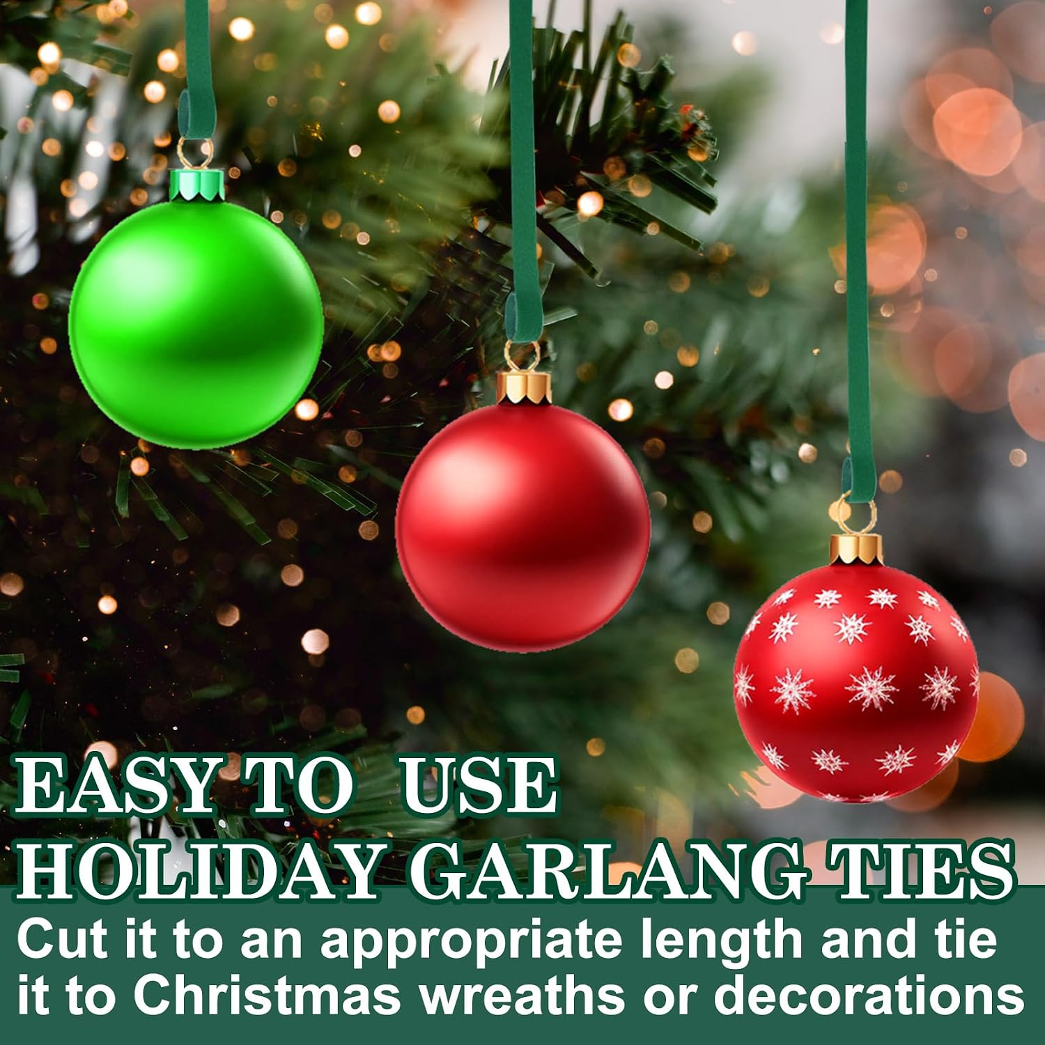 120Ft Christmas Garland Ties Decorative Wreath Holder Green Adjustable Holiday Garland Ties Cuttable Nylon Hook and Loop Garland Hanger Strap for Xmas Tree Banister Railing Stairway Decoration Door