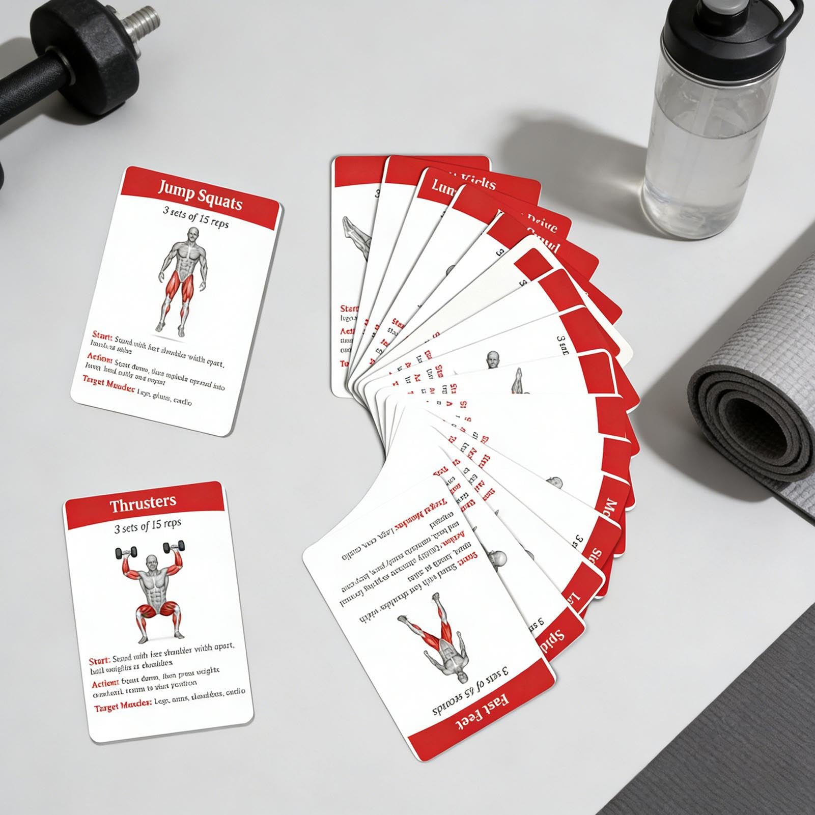 Mazzo di carte per esercizi, 36 pezzi, guida portatile per allenamento fitness con carte di allenamento impermeabili per donne, principianti e avanzati, palestra a casa, all'aperto, uso in viaggio