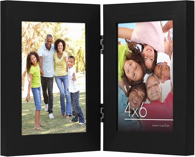 Americanflat 4x6 Cadre d'image à charnières de pouce avec façade en verre - Réalisé sur affichage 2 4x6 Images de pouce, se tient verticalement sur le bureau ou la table