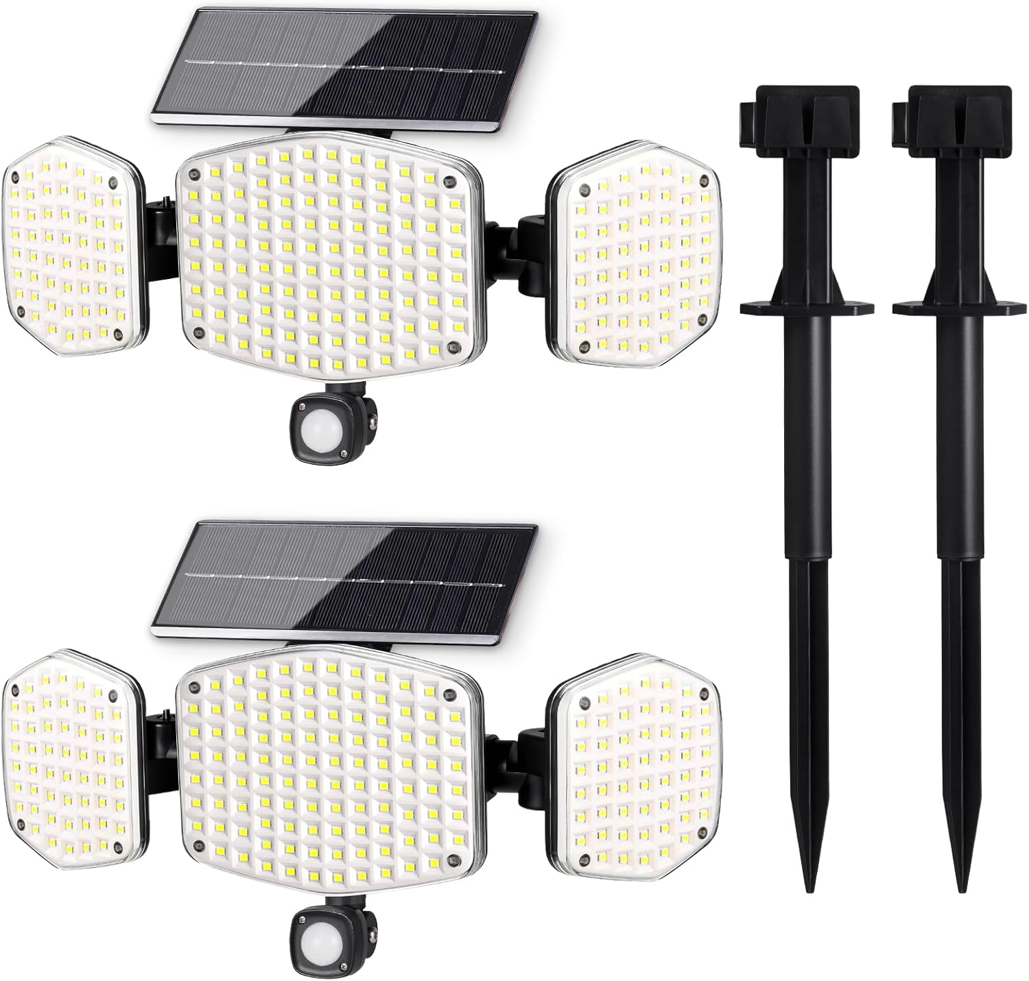 Photo voltaic Movement Sensor Out of doors Lights with Stakes, In-Floor or Wall Mount, 270° Huge Angle Illumination, 208 LED Photo voltaic Powered Safety Flood Lights, IP65 Waterproof, 2 Pack