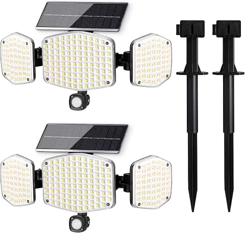 HAARAY Solar Motion Sensor Outdoor Lights with Stakes, In-Ground or Wall Mount, 270 Wide Angle Illuminatio