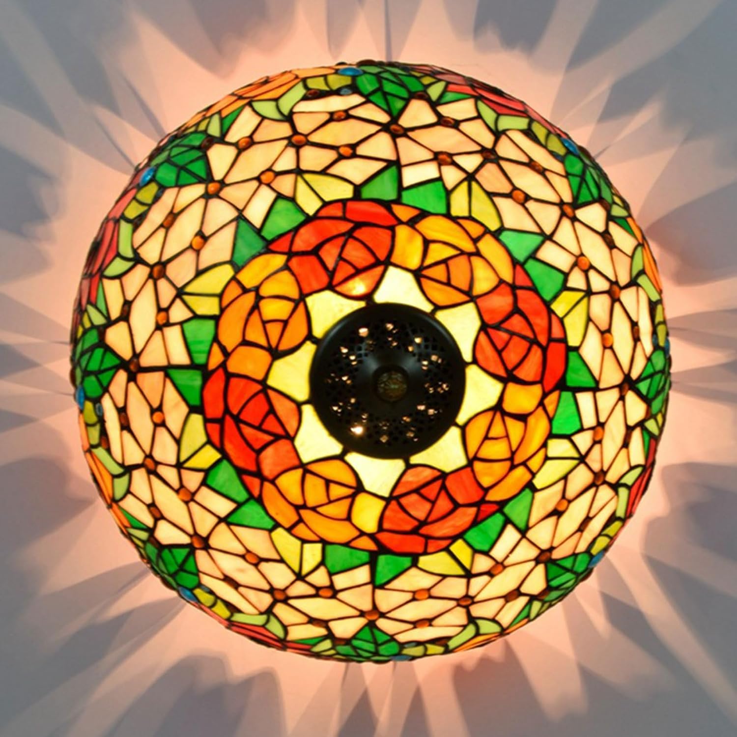 Rose Style Lamp Shade Replacement Only 16X9 Inch Tiffany Stained Glass Lampshades Vintage Handmade Red Orange Yellow Flower Light Cover for Table Lamp Pendant Light Floor Ceiling Lamp,Beige