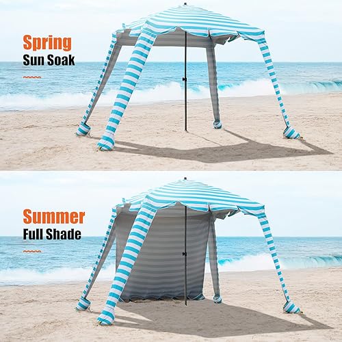 Miniatura 4 de Cabaña de playa  Sombrilla de playa de 6 pies con protección UV UPF 100+ y cortina de sombrilla, tienda de campaña impermeable, sombra portátil,