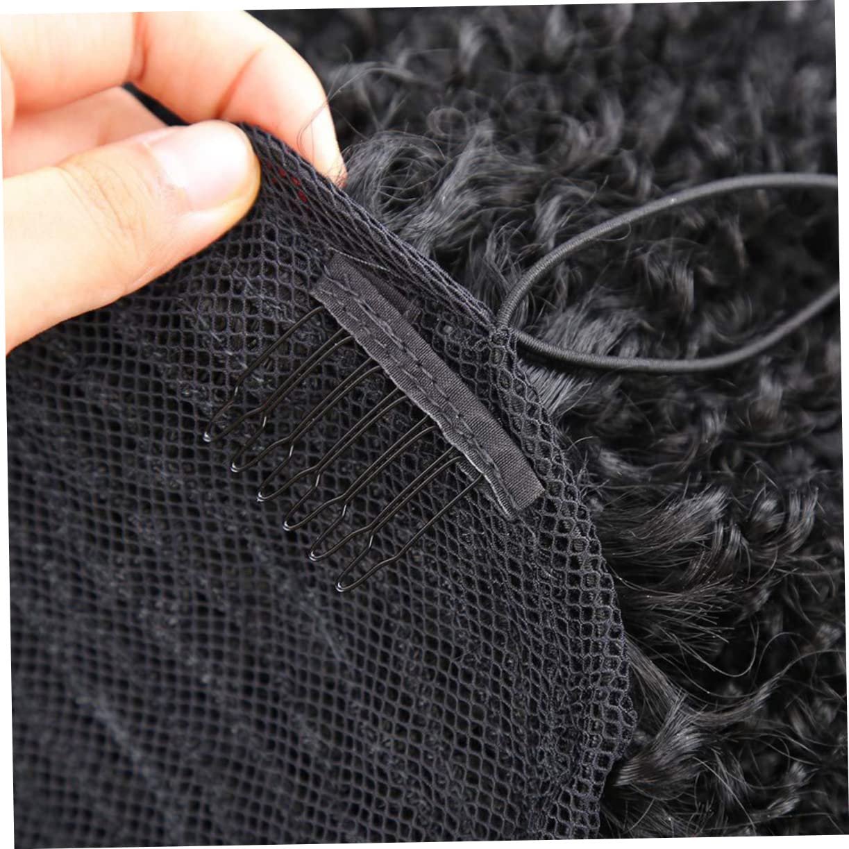 12pcs Black Drawstring Ponytail Net Cap for Wig Making Elastic and Breathable Cap Hairdressing Tool
