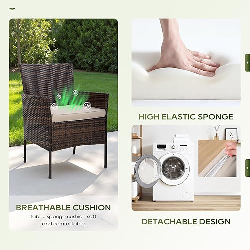 Vista 77 de FDW - Juego de muebles de mimbre de 3 piezas, sillas de ratán modernas con mesa auxiliar, resistentes a la intemperie, para exterior, patio, porche