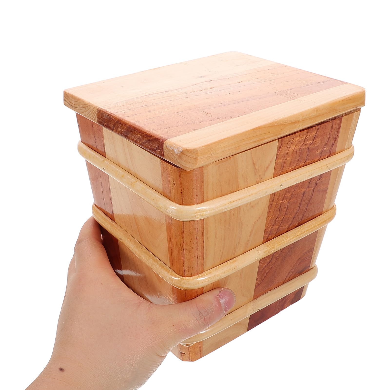 MAGICLULU Cubo de Arroz de Madera con Tapa y Cierre Hermético, Café