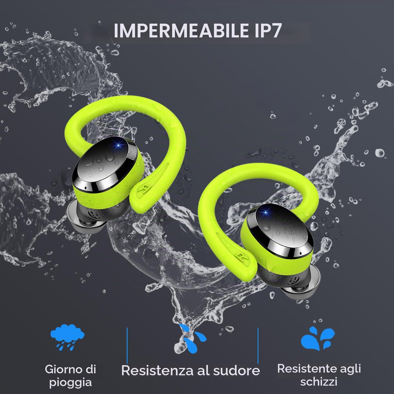 Rulefiss Cuffie Bluetooth Sport, Auricolari Bluetooth con 4 ENC Mics, 48 Ore Stereo Cuffie Wireless Antirumore, IP7 Impermeabili Cuffiette con Display LED, Cuffie Senza Filo per Running/Palestra