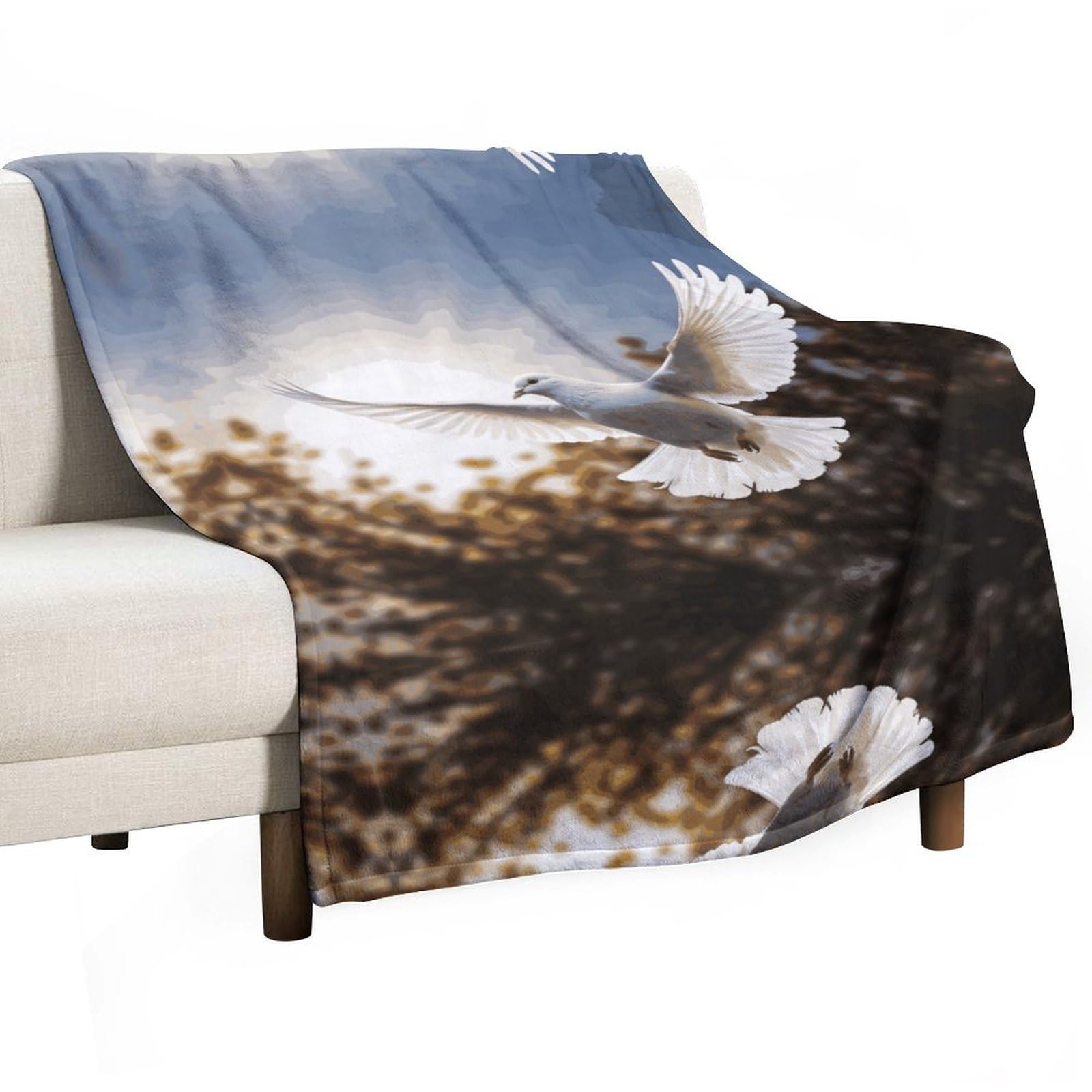 Couverture blanche colombe volante au soleil contre le froid plaid doux canape