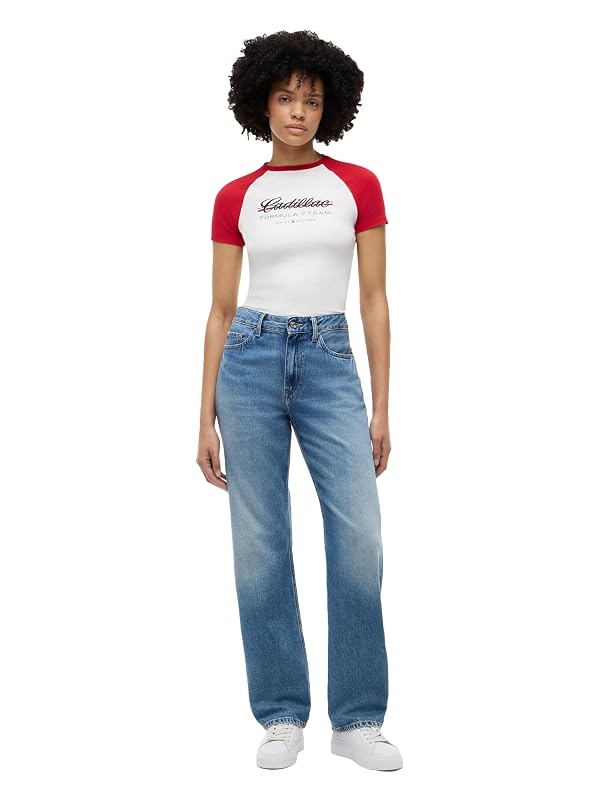Tommy Hilfiger Women's F1 Script Raglan Graphic T-Shirt, White/Red X-Small by Tommy Hilfiger - Used condition - Image 3