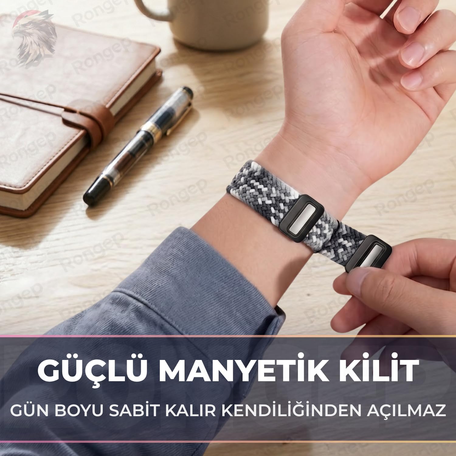 Rongep Huawei Band 10-9-8 ile Uyumlu Örgü Loop Kordon Manyetik Tokalı Yumuşak ve Konforlu Huawei Band 8 Kordon Terletmeyen Nefes Alabilir Yapılı Elastik Kumaşlı Huawei Band 10 Kordonu