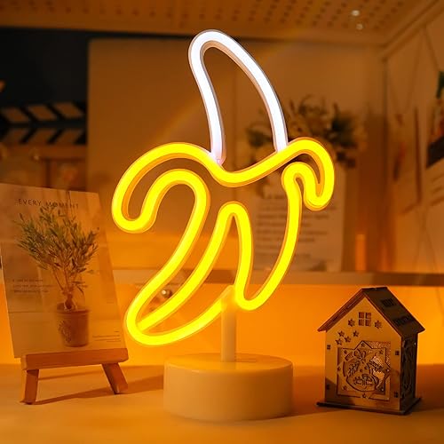 Miniatura 5 de Letrero de neón de plátano, luz LED WIOSOUL Banana con base para decoración de mesa, lámpara LED USB  batería alimentada por batería para hombre,