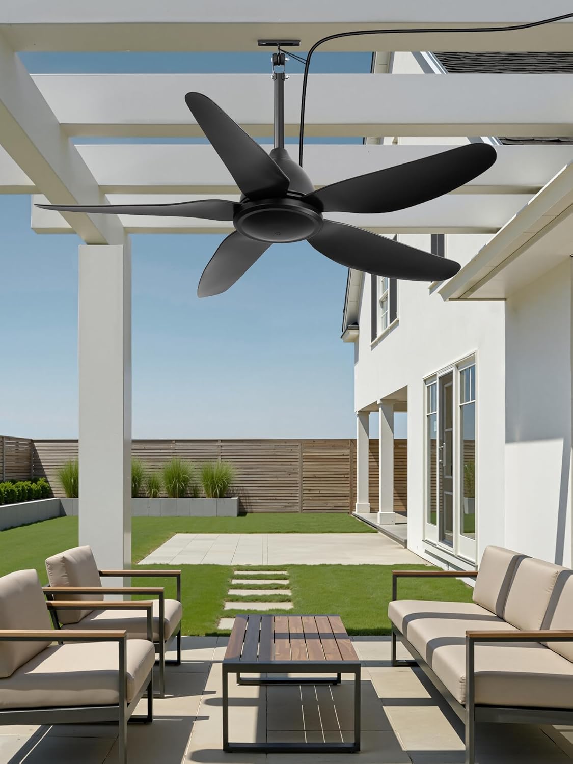 46" Outdoor Ceiling Fan No Lights,IP65 Waterproof Gazebo Fan with Remote Control 6-Speeds DC Motor,Plug in Hanging Fan without Light for Patio Porch Pergola