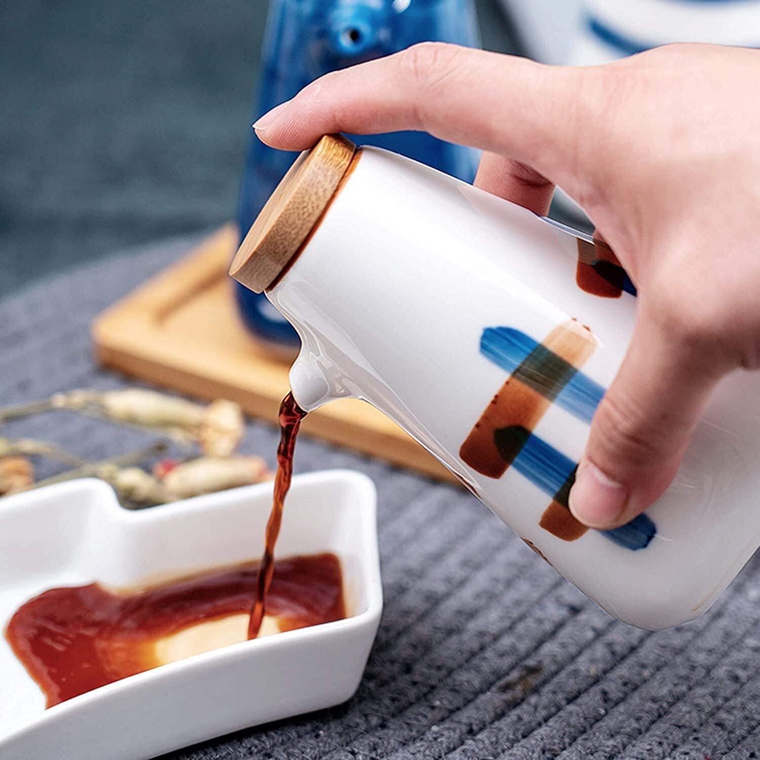 Bottiglia Olio In Ceramica 380ml - Dispenser Per Olio E Aceto, Con Tappo In Sughero, Design Elegante - Foto 12